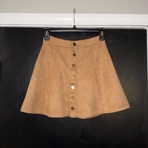 Fuinloth Button-Front Mini Skirt in Camel, Size XS